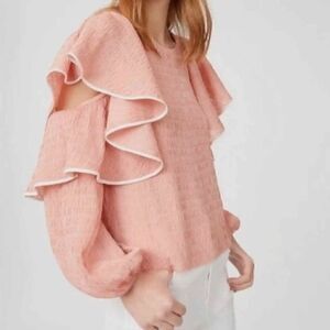 Club Monaco Pink Ribbone Ruffle Blouson-Sleeve